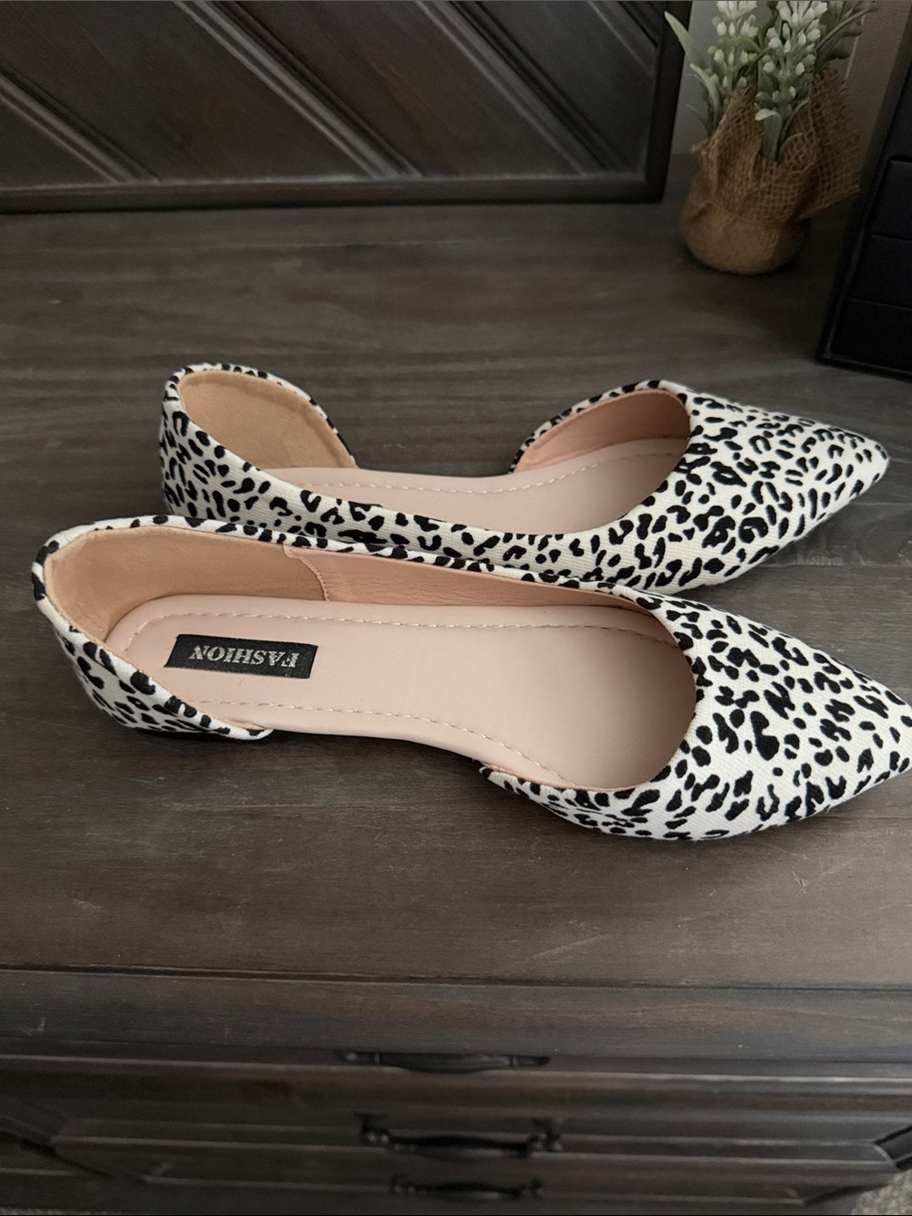 Amazon Black & White Leopard Print Pointed D'Orsay Flats